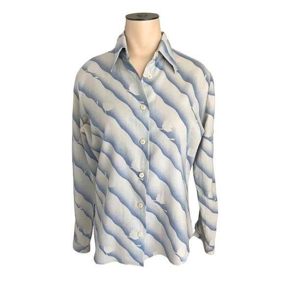 Vintage 1960s Misses' Mary Quant Londonpride Wool Cotton Wave Print Blouse // M - Picture 2 of 8